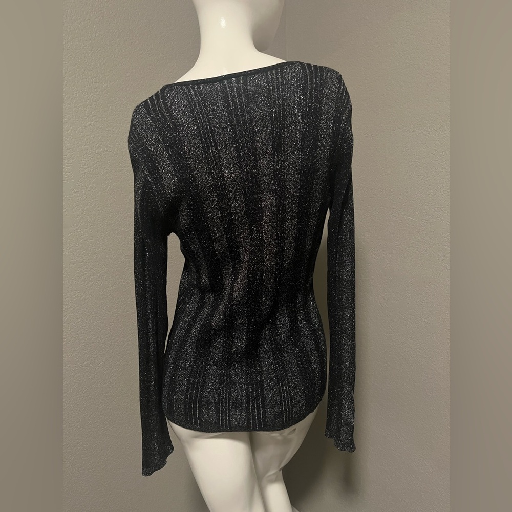 Harley-Davidson Women”s  Black & Silver Metallic LS Stretch Top Blouse Size XL - Picture 4 of 12